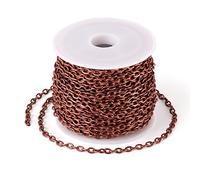 Rouleau de chaîne en fer non soudée à maillons ovales et plats pour colliers, bijoux, accessoires et loisirs créatifs Cuivre rouge 4 x 2,7 mm 10 m de long