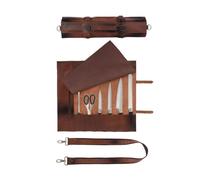 Rouleau de chef en cuir pleine fleur fait à la main marron cognac, porte-outils, sac à roulettes, cadeau d'anniversaire de chef, cadeau d'anniversaire (6 poches)