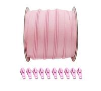 Rouleau de fermeture éclair continue en nylon 25 mètres + 10 curseurs automatiques en métal 5#, idéal pour coudre des vêtements, (25 m + 10 C, rose 134)