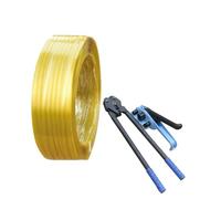 Rouleau De Feuillard De Cerclage PET Coloré pour Emballage, Résistance À La Rupture De 1500 Lb, Épaisseur De 0,8 Mm, Largeur De 16 Mm, Comprend Boucles Et Outils De Cerclage(Jaune)