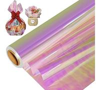 Rouleau de film cellophane irisé, 86 cm x 15 m, arc-en-ciel, transparent, irisé, multicolore, pour grands cadeaux, fleurs, ailes de fée, paniers-cadeaux, friandises, Noël