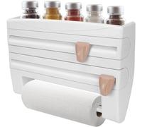 Rouleau de Film étirable Mural, Support Mural, étagère de Rangement, dérouleur de Film avec de Rangement, 3 Compartiments, dévidoir de Papier pour Film et Rouleau