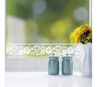 Rouleau de frise de papier peint transparent en dentelle blanche, 10 x 1 000 cm/rouleau de frise murale autocollante, amovible et imperméable, pour vitrine, porte en verre, salle de bain, miroir