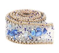 Rouleau de Maille de Diamant à Faire Soi-même, 2,5 Cm, en Cristal, Décoration de Ruban de Garniture de Chaîne pour Accessoires de Robe, (Pierre bleue saphir + perles