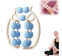 Rouleau de Massage 360°,Rouleau de Massage Musculaire des Jambes,Appareil de Massage des Jambes 15 Galets,Masseur Anti Cellulite,avec Poignée,Massage des Jambes, des Pieds, des Epaules (Bleu)