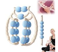 Rouleau de Massage 360°,Rouleau de Massage Musculaire des Jambes,Appareil de Massage des Jambes 15 Galets,Masseur Anti Cellulite,avec Poignée,Massage des Jambes, des Pieds, des Epaules (Bleu-01)