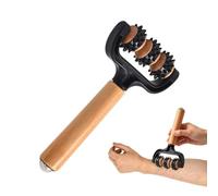 Rouleau de massage du dos en bois à trois roues Outil de massage des jambes | Masseur manuel pour homme et femme, coureur, athlète, fitness, haltérophilie, danseur, maison, bureau, appartement, salon