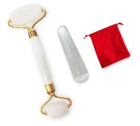 Rouleau de Massage Facial en Pierre Véritable, Bâton de Sélénite et Pochette en Feutrine Rouge Offerte. (Cristal de Roche)
