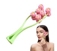 Rouleau de massage pour le visage | Graine rose | Portable en forme de Y avec poignée confortable | Rouleau de fleur 3D | Double clips | Équipement de relaxation manuel pour femmes et filles