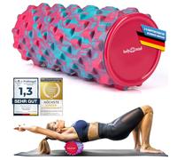 Rouleau de massage Rouleau de fitness Rouleau de sport Rouleau thérapeutique ; entraînement des fascias au niveau de la nuque, du dos et d'autres groupes musculaires (Rose-Bleu)