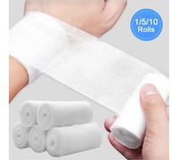 Rouleau de pansement en coton de gaze absorbante, 1/5/10 rouleaux, emballage d'hémostase, Fixation de pansement, rouleau de pansement de premiers secours 15cm x 450cm