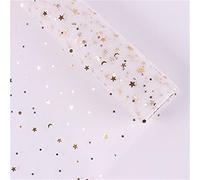 Rouleau de papier cadeau, 50 cm x 4,6 m, motif étoiles et lunes, paillettes et fleurs, rouleau doux (blanc)