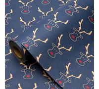 Rouleau de papier cadeau bleu 15 m, 43 cm, recyclable, kraft, imprimé élan, pour décoration de Noël et d'anniversaire