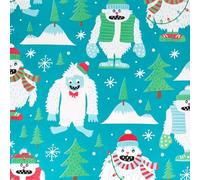 Rouleau de papier cadeau de Noël - 70 cm x 2 m - Monstres d'hiver - Avec motif pour Noël - Rouleau de papier cadeau avec motif de Noël - Papier de Noël pour enfants garçons - Turquoise