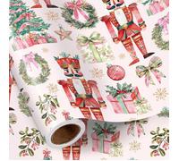 Rouleau De Papier Cadeau De Noël Casse-Noisette, Motif Casse-Noisettes Rouges Vintage, Rose 43,2 Cm X 5 M