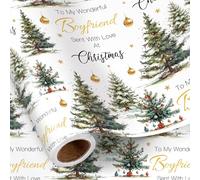 Rouleau De Papier Cadeau De Noël Pour Petit Ami ,Motif « À Mon Merveilleux Petit Ami » ,Avec Des Sapins De Noël Et Des Boules Dorées ,Papier Cadeau Blanc Pour Homme ,Homme ,43,2 Cm X 5 M