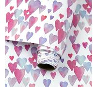 Rouleau de papier cadeau en forme de cœur rose - 43,2 cm x 2,5 m - Motif cœur aquarelle de rêve pour mariage, Saint-Valentin, fête des mères, fête prénuptiale, anniversaire, fête prénatale