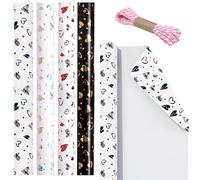Rouleau de papier cadeau holographique de luxe - Motif cœur rose et doré - Avec feuille d'or mat - Pour Saint-Valentin, mariage, anniversaire, Noël, vacances - 43 cm x 3 m