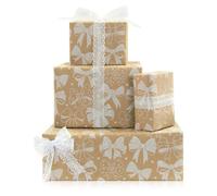 Rouleau de papier cadeau kraft élégant avec nœud imprimé blanc, 43 cm x 300 cm, style princesse avec ligne de coupe pour Saint-Valentin, mariage, fête prénuptiale, anniversaire, femme, fille