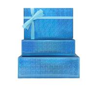 Rouleau de papier cadeau métallisé holographique bleu - Rouleau géant - Étoiles bleues brillantes avec ligne de coupe pour anniversaire, Noël, fête des mères, Saint-Valentin, fête prénatale, 43 cm x