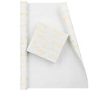 Rouleau de papier cadeau minimaliste et élégant doré Merry Christmas avec flocons de neige surélevés sur papier cadeau blanc de qualité supérieure - 1 mini rouleau de 43,2 x 3 m par rouleau - 14,1 m²