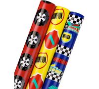 Rouleau De Papier D'emballage D'anniversaire - Mini Rouleau - Ensemble De Voitures De Course Cool Parfait Pour Une Fête, Une Fête, Un Bébé Garçon - 3 Rouleaux - 43,2 Cm X 305 Cm Par Rouleau