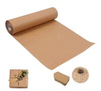 Rouleau de papier kraft marron pour emballage, déménagement, expédition et loisirs créatifs avec ficelle de jute et étiquettes cadeaux (38 cm x 10 m)