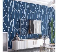 Rouleau de papier peint intissé texturé en relief pour chambre à coucher, salon - Motif géométrique moderne - 9,5 x 0,53 m - 6 couleurs - Bleu marine