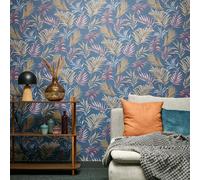 Livingwalls Papier peint intissé Jungle motif feuilles bleu rouge jaune violet 791085 10,05x0,53m