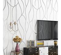Rouleau de papier peint non tissé texturé à motif géométrique moderne et brillant pour chambre à coucher, salon, 9,5 x 0,53 m, 6 couleurs = 5,035 ㎡ (blanc crème)