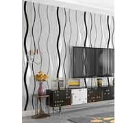 Rouleau de papier peint non tissé texturé moderne pour chambre à coucher, salon, 3 couleurs, motif abstrait moderne, tourbillon brillant, 9,5 x 0,53 m (l x L) = 5,035 m² (blanc crème)