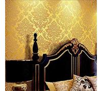 Rouleau de papier peint YangYun de européen vintage damassé en PVC texturé pour décoration de la maison, salon, chambre à coucher, 0,53 m x 10 m = 5,3 m², PVC, or jaune, 1.73' W x 32.8' L