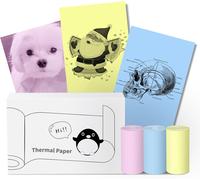 Rouleau de papier thermique T02 M02L M02X Compatible avec les imprimantes portables Phomemo,Jaune/Bleu/Rose,non adhésif,53 mmx6,5 mètres,conserve les notes photo texte pendant 5 ans,3 rouleaux