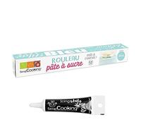 Rouleau de pâte à sucre bleu 430 g + Stylo de glaçage noir