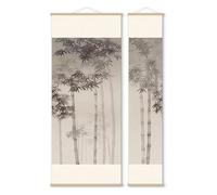 Rouleau de peinture à l'encre et au rythme du bambou, ensemble de 2 pièces à suspendre verticalement, art Feng Shui for couloir, collection de cadeaux de pendaison de crémaillère(Creamy White A)