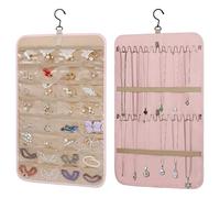 Rouleau de rangement pour bijoux à suspendre avec crochet pivotant à 360 degrés, porte-colliers à double face, organisateur pour chaînes de bijoux avec grandes poches avec (58 cm / 22,7 pouces rose)