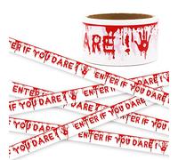 Rouleau de ruban adhésif d'avertissement pour Halloween, décoration d'Halloween, ruban de barricade imprimé blanc vif avec un texte imprimé rouge audacieux pour les maisons hantées, les fêtes d'Halloween, les panneaux d'avertissement