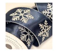 Rouleau de ruban de Noël de qualité professionnelle avec bords en fil de fer - 10 m x 6,3 cm (63 mm) - Par une entreprise britannique - Bleu foncé avec flocon de neige argenté pailleté