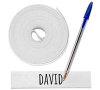 Rouleau de ruban de tissu de 3 m x 1 cm. Étiquette thermo-adhésive pour écrire au stylo. Boligrafo incluido (Blanc)