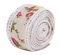 Rouleau de Ruban de Toile de Jute Imprimé en Dentelle Fleur Ruban Hesse Jute Tissu Ceinture Sangle de Mariage Décoration DIY 5 m