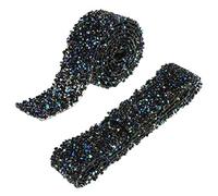 Rouleau de ruban en maille strass étincelant, enveloppe cristal diamant pour décoration de mariage, fête d'anniversaire, bordure pailletée 1 m, facile à couper et dos adhésif (Couleur AB noir + bleu)
