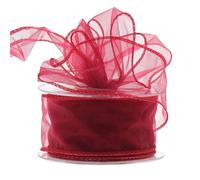 Rouleau de ruban en organza transparent avec fil de fer pour sapin de Noël, fabrication de couronnes, emballages cadeaux, nœuds et décoration de mariage (bordeaux, 50 mm)