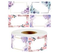 Rouleau de stickers motif fleurs autocollantes - Joints d'enveloppe avec zone d'écriture vierge - Convient pour les bocaux en gelée/conserve/Mason