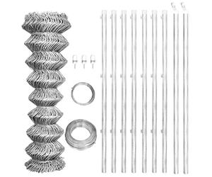 Rouleau de Treillis métallique en Acier, Tailles Multiples galvanisées d'argent de barrière maillon chaîne avec 10 poteaux et Fil en Acier(15 x 1 m (L x H))