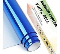 Rouleau de vinyle chromé permanent, 3,7 x 2,4 m, vinyle autocollant miroir chromé bleu PET pour Cricut, Silhouette Cameo, rouleau de vinyle bleu pour décoration de fête, décoration