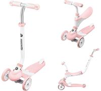 HyperMotion Draisienne Trottinette Enfant 1 à 5 Ans Tricycle Bébé Évolutif Modulable 5 en 1 | Poussoir Réglable, Repose-Pieds, Siège, Guidon Réglable - Rose