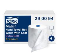 Rouleau d'essuie-mains Tork Matic extra doux, blanc avec feuille bleue, H1, haute absorption, 6 rouleaux x 91,4 m, 290094