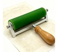 Rouleau Encreur Professionnel En Caoutchouc - Outil 2-en-1 Pour Gravure, Impression Sur Bloc Et Jointage - Poignée Ergonomique En Bois, Cadre En Aluminium - Applicateur Résistant Aux Solvants