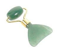 Rouleau Facial Gua Sha Compact en Pierre Naturelle Vert | Double Embout Mini Bille, Usage à Domicile le Soir, Ensemble Brosse Masque Queue de Poisson