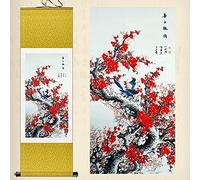 Rouleau mural, peinture murale, peinture par rouleau, peinture bouddhiste Thangka, brocart Thangka, art mural par rouleau chinois, peinture de fleurs et d'oiseaux, peinture de fleurs de prunier for dé